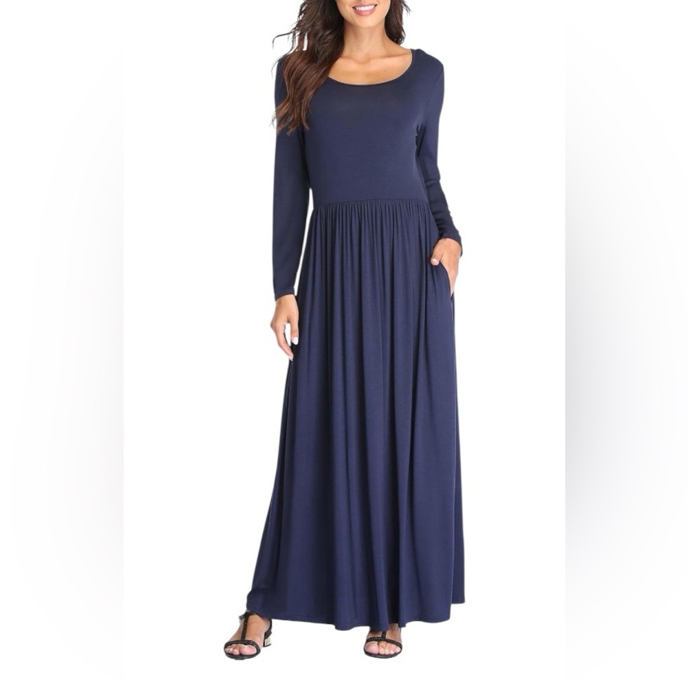 Navy Blue Maxi Dress with Pockets